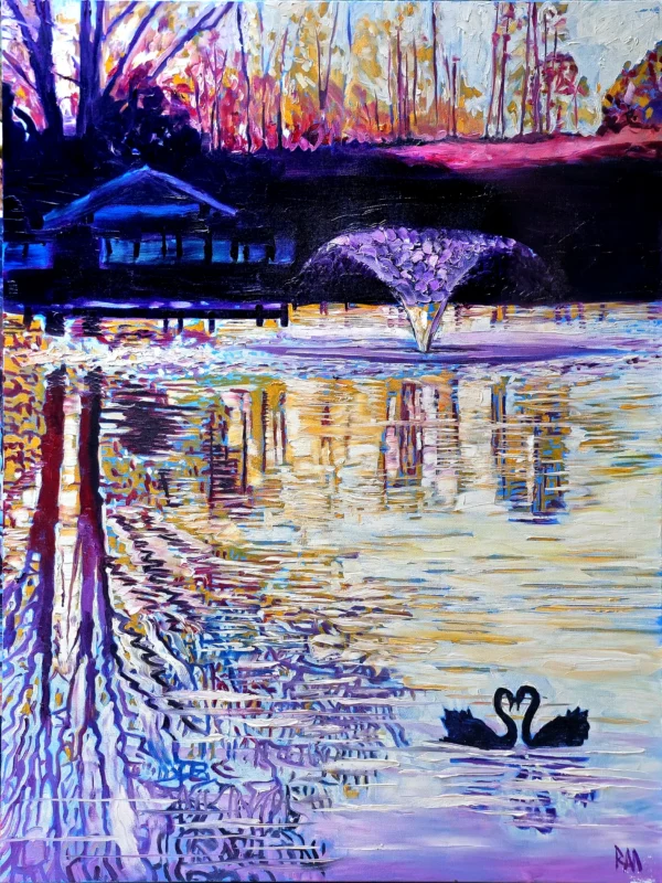 Pair of Black Swans in Original Painted Colors